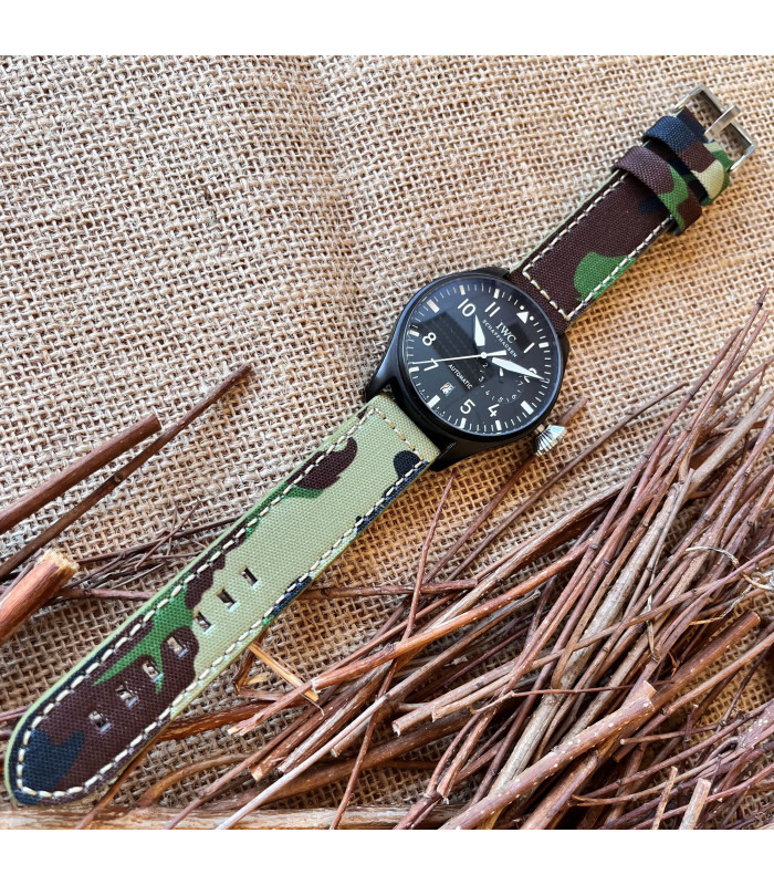 Correa de Reloj de Tela de Camuflaje militar y cuero 18mm 20mm 22mm 24mm 26mm 28mm 30mm. Ref 370