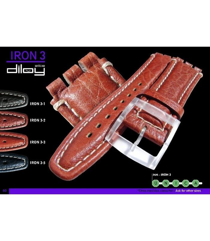 Correa de piel para repuesto reloj Swatch, Diloy Iron3