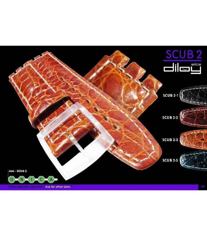 Correa de piel para repuesto reloj Swatch, Diloy Scub2