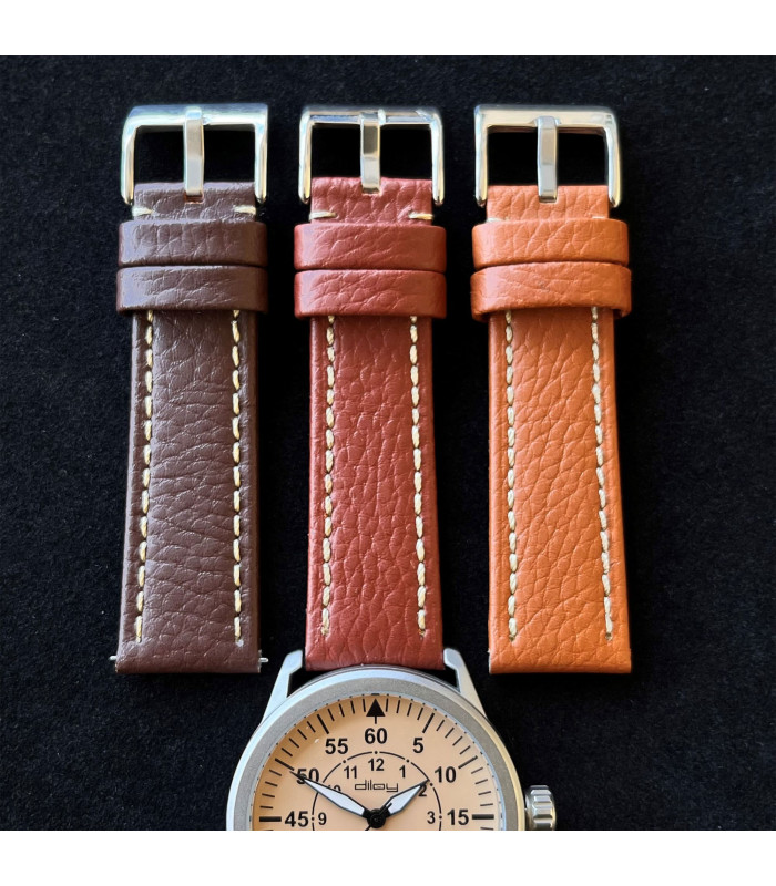 Correa Diloy Reloj Piel Cuero Vacuno con Grabado Bisonte 18mm 20mm 22mm 24mm 26mm Costura blanca Ref 376