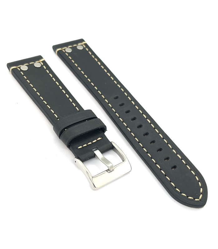 Correa de Reloj de cuero tipo Aviador con remaches de acero 18mm 20mm 22mm 24mm Ref 381