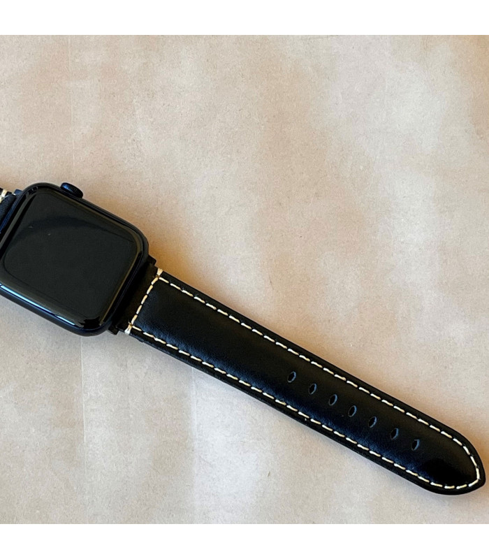 Correa de Reloj de Piel Vacuno costura blanca 14mm 16mm 18mm 20mm 22mm 24mm cuero liso. Ref. P354