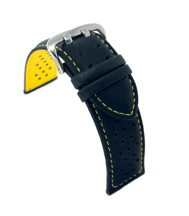 Correa de reloj de cuero estilo rally o racing. Superficie perforada con agujeros Forro y costura color 18mm 20mm 22mm 24mm 380