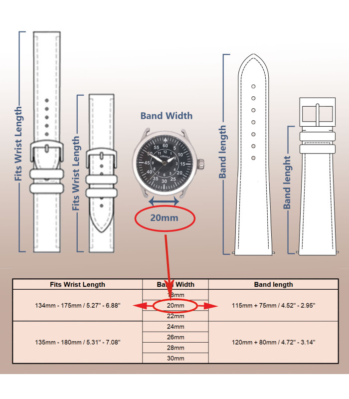 Correas de Reloj de Piel Vacuno cuero liso Sin costuras 18mm 20mm 22mm 24mm 26mm 28mm 30mm Ref. 327
